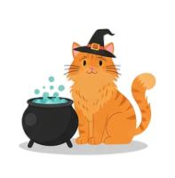 a kitty with a couldron